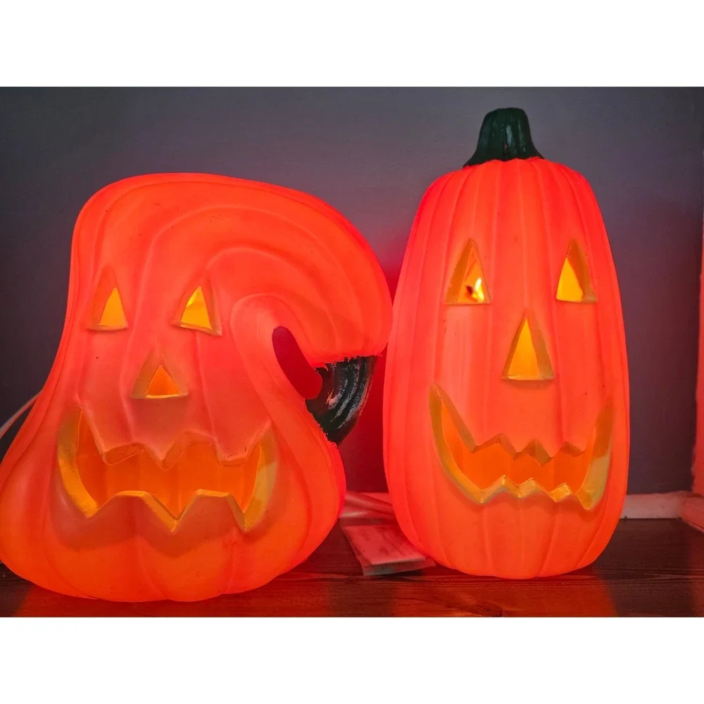 VTG RARE Halloween Blow Mold Pumpkin Set of 2 Jack O Lantern Electric Plug In